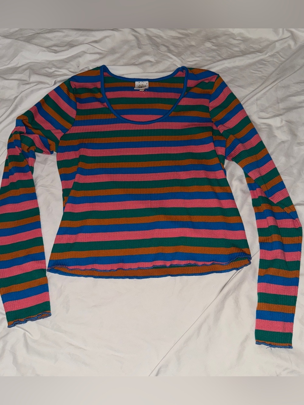 Long Sleeve Multi-Color Striped Scoop Neck Top - Self Esteem